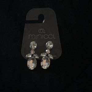 2 pair dress earrings silver formal drop crystal